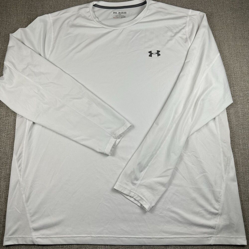 Under Armour HeatGear Mens Fitted Long Sleeve Crew Neck Stretch Tee White 3XL